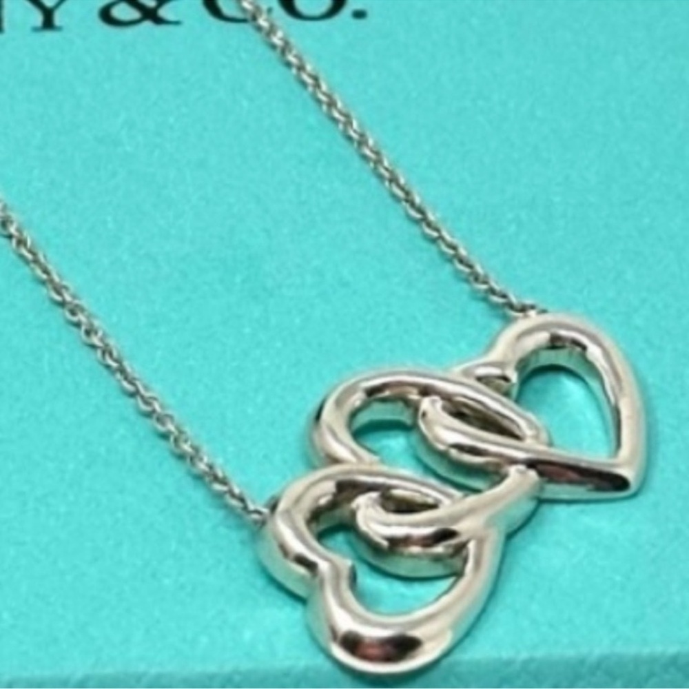 Authentic Tiffany & Co. Elsa Peretti Silver Triple Link Open Heart Necklace - Picture 12 of 14